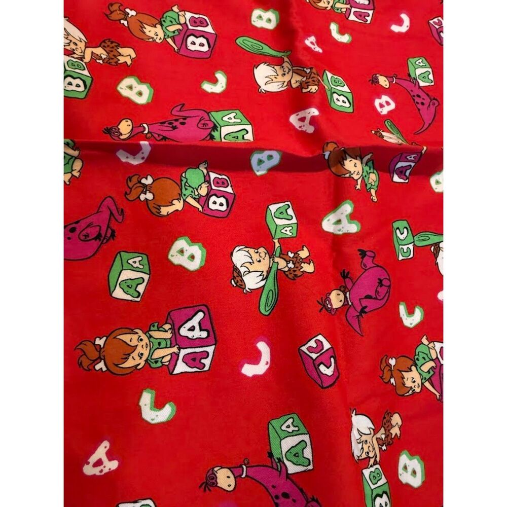 Vintage 1991 Hanna Barbera Flintstones Pebbles Bam Bam Red Fabric1 yard